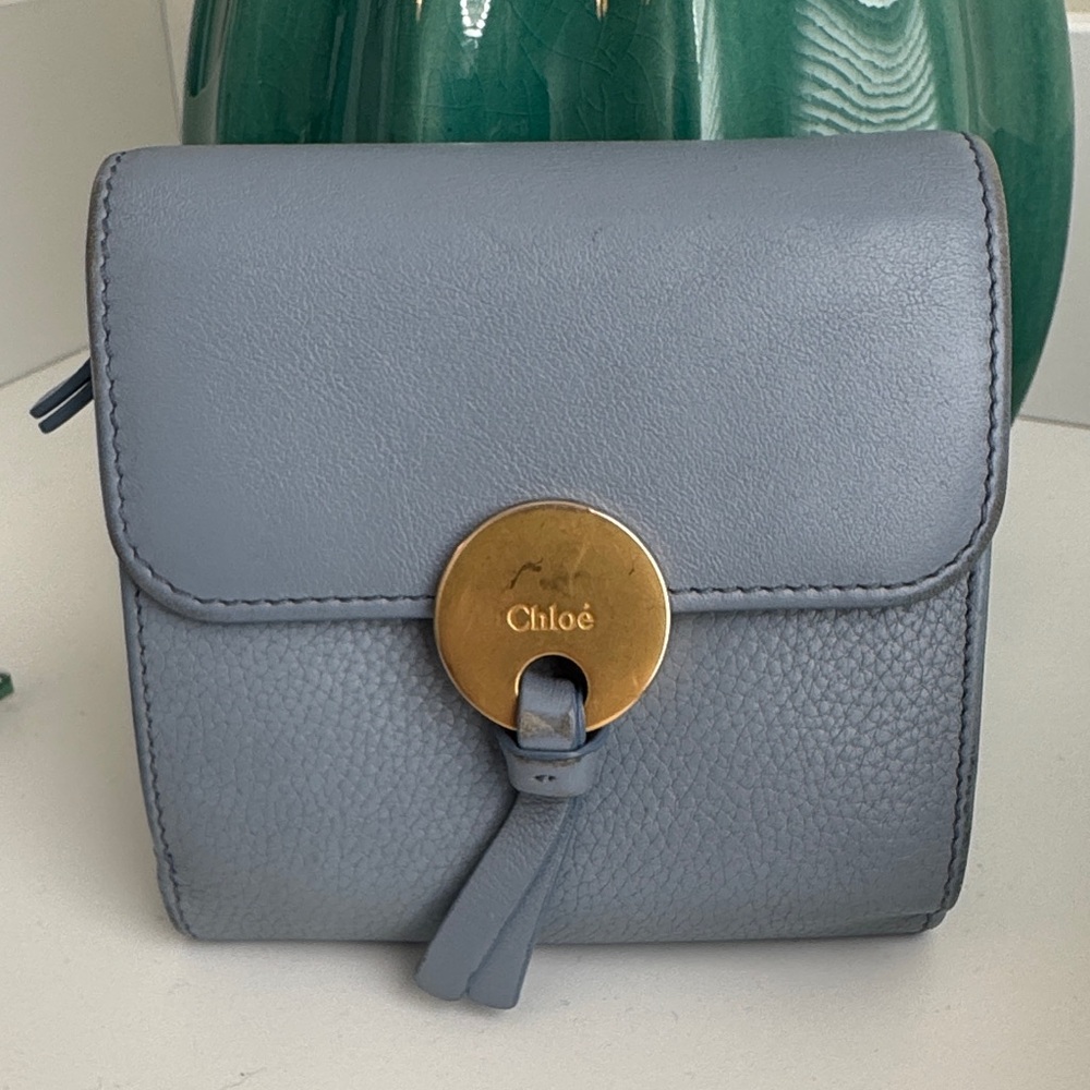 Chloe Blue Indy Square Leather Trifold Wallet